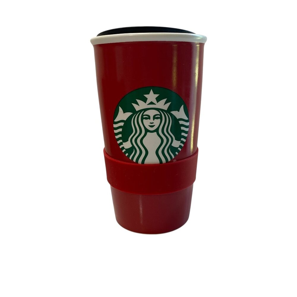 Starbucks Red Writeable‎ Travel Mug Siren Mermaid Ceramic Tumbler & Lid 12 oz